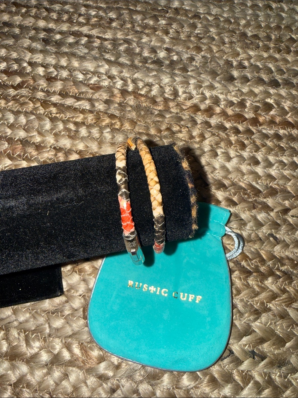 Rustic Cuff Braided Double-Wrap Bracelet in Tan and Orange